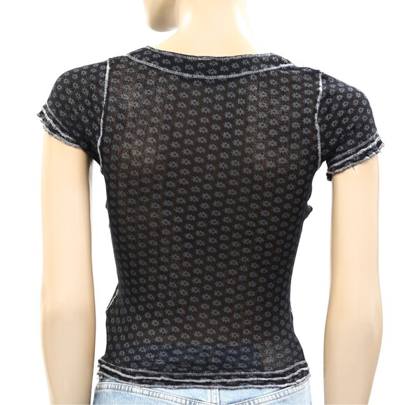 Free People Garner Tee Blouse Top Black Floral Ruffle Short Sleeve M NEW 283439 - Picture 7 of 8